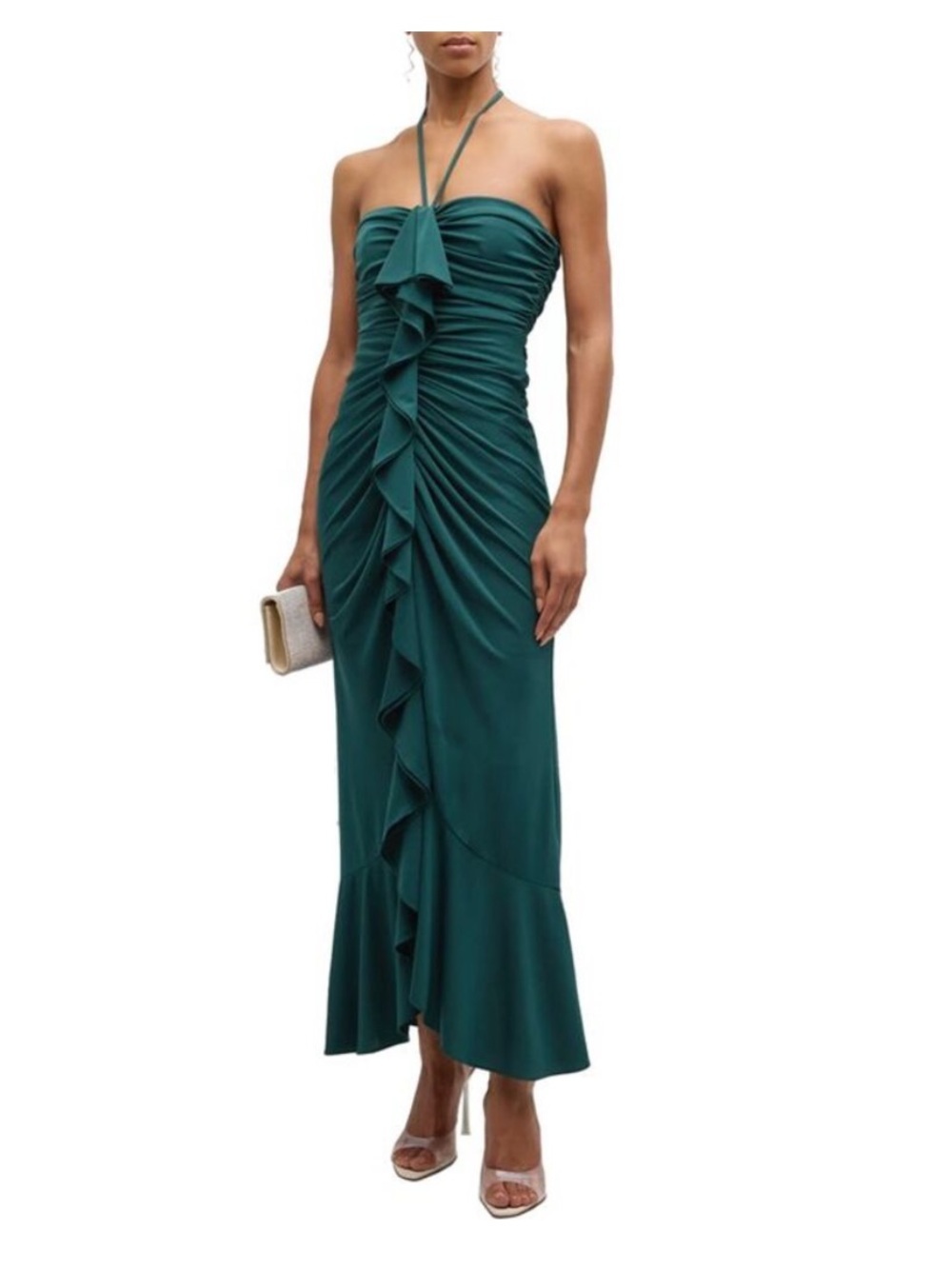 Cinq a Sept Eilis Ruffle Maxi Dress Size 10 Green Chic 90s Wedding Feminine Gala